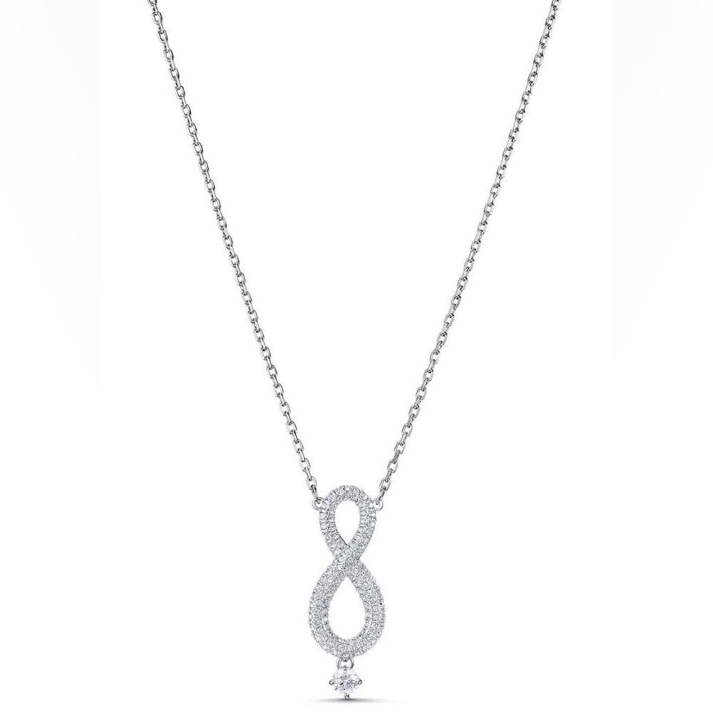 New Swarovski Crystal Infinity Necklace, White, Rhodium Plated 5537966